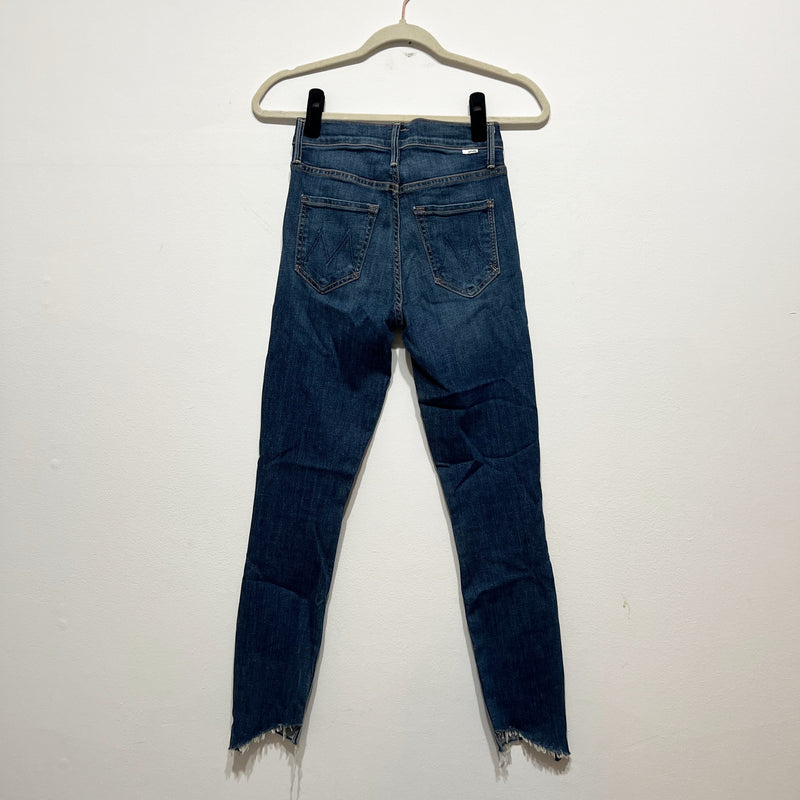 Mother Denim The Stunner Zip Two Step Fray Skinny Jeans Girl Crush Blue 25