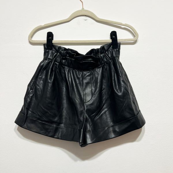 Alice + Olivia Women's Reagan Faux Vegan Leather Paperbag Pull On Shorts Black S