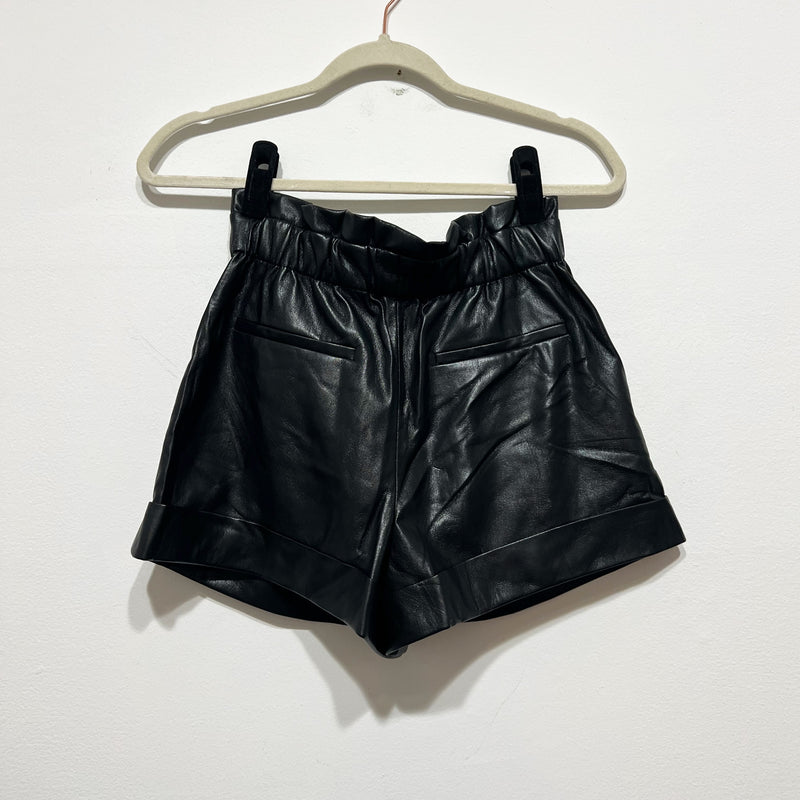 Alice + Olivia Women's Reagan Faux Vegan Leather Paperbag Pull On Shorts Black S