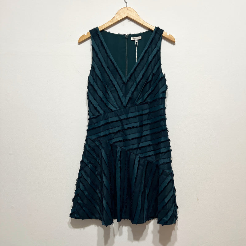 NEW Rebecca Taylor Eyelash Asymmetrical Seamed Green Navy Mini Dress 4