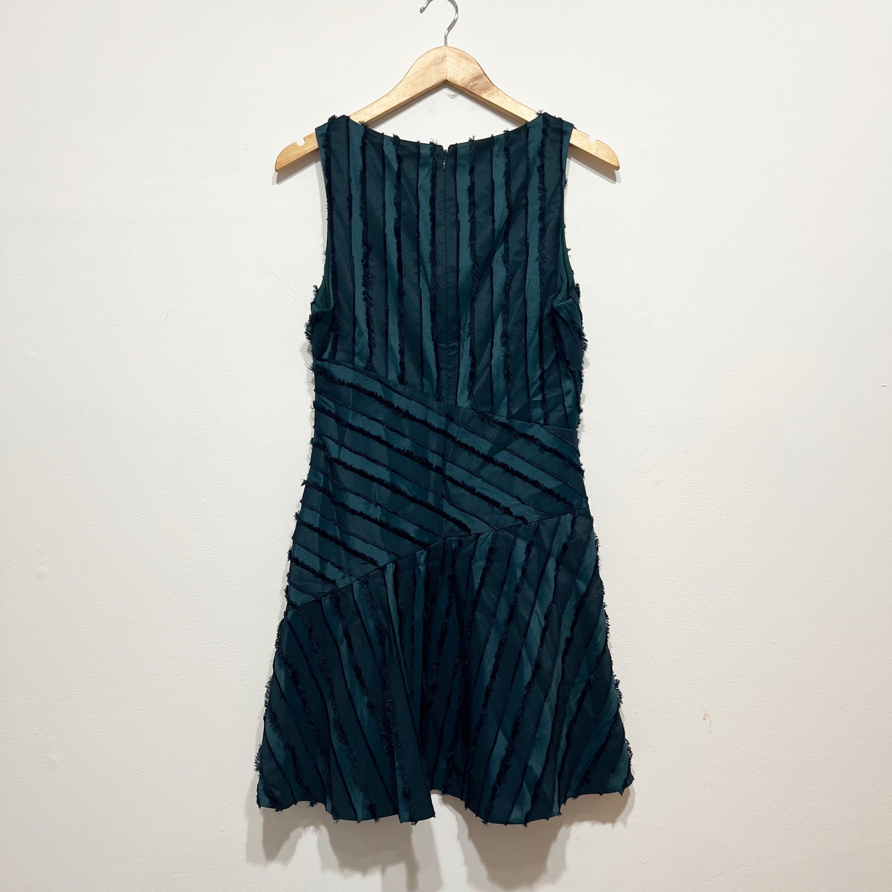 NEW Rebecca Taylor Eyelash Asymmetrical Seamed Green Navy Mini Dress 4