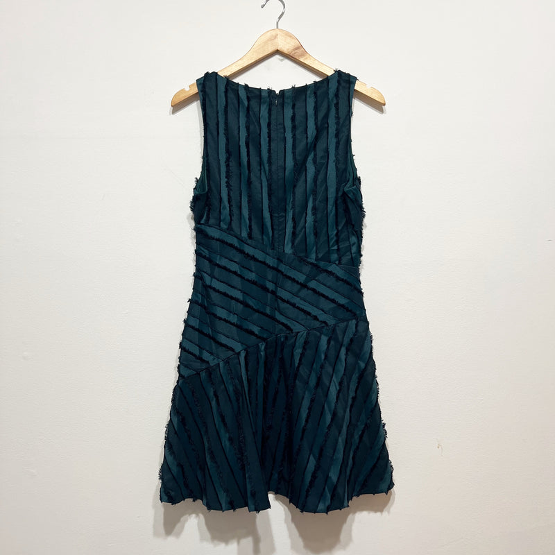 NEW Rebecca Taylor Eyelash Asymmetrical Seamed Green Navy Mini Dress 4