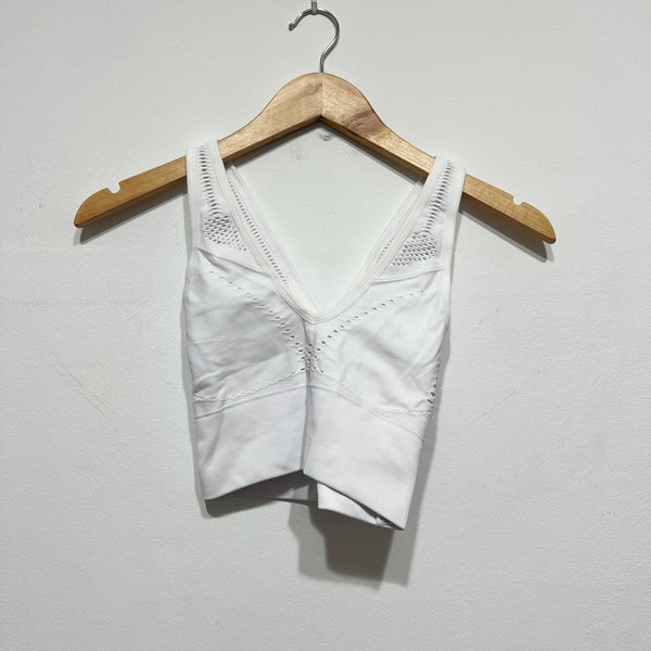 Alo Yoga Women's Seamless Open Air Perforated Athletic Sports Work Out Bra White