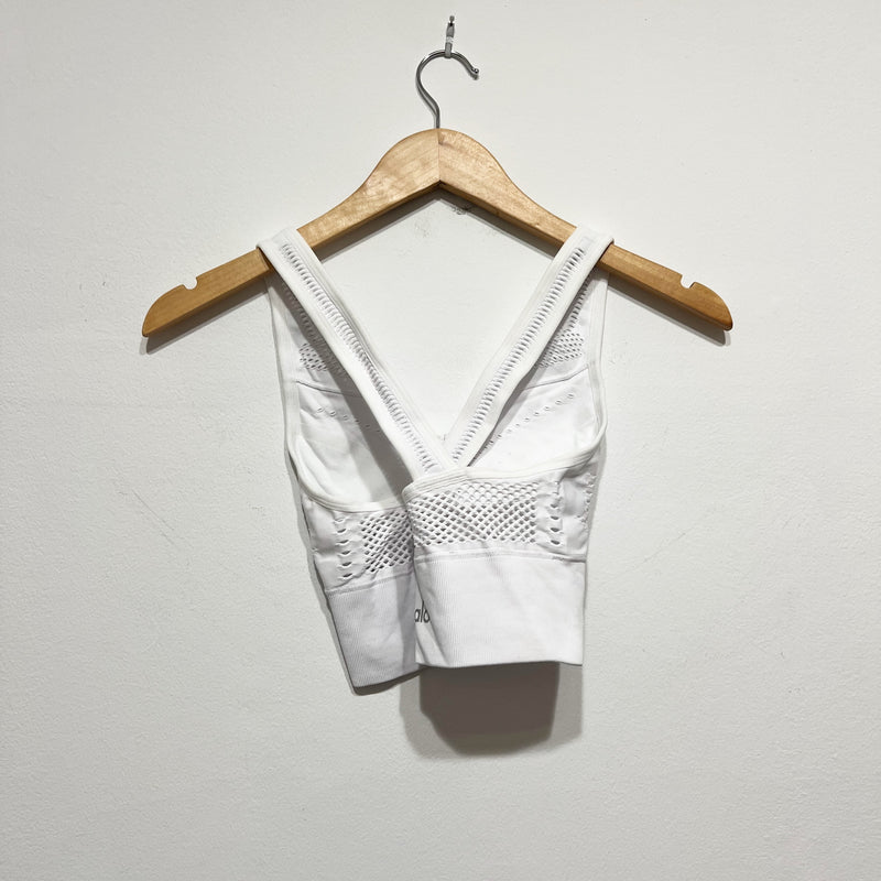 Alo Yoga Women's Seamless Open Air Perforated Athletic Sports Work Out Bra White