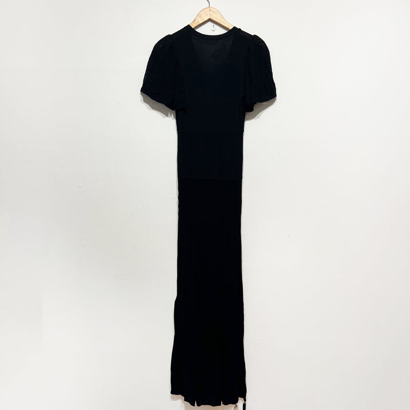 NEW Ba&amp;sh Avana Knitted Stretch Robe Short Sleeve Sweater Maxi Dress Black XS