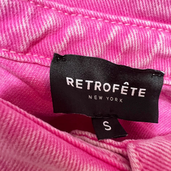 Retrofete Doreen Cotton Denim Jean Collared Button Down Shirt Jacket Pink Small