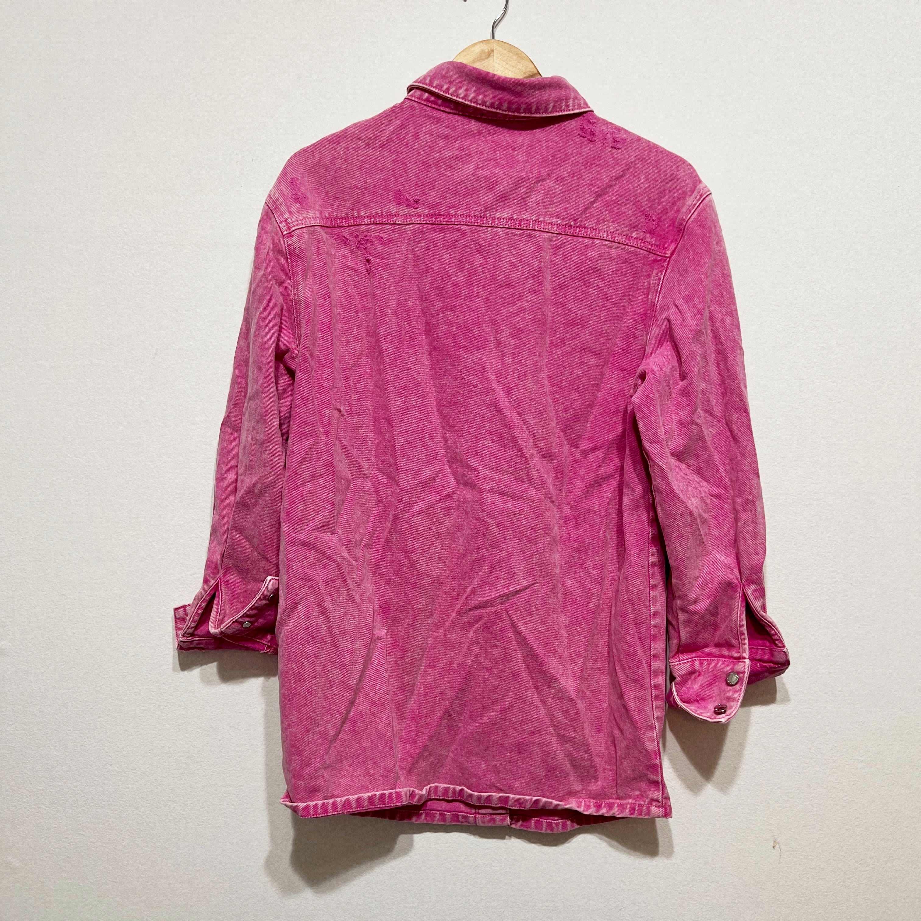 Retrofete Doreen Cotton Denim Jean Collared Button Down Shirt Jacket Pink Small