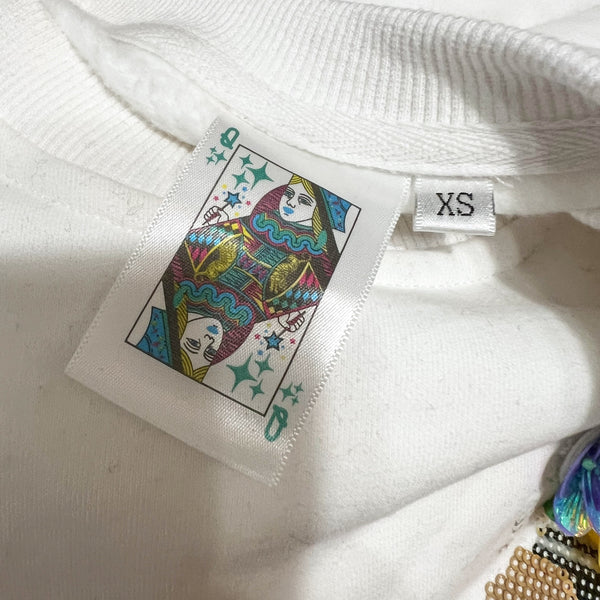 Queen Of Sparkles Popping Champagne Sequin Pearl Crystal Embellished Sweater XS