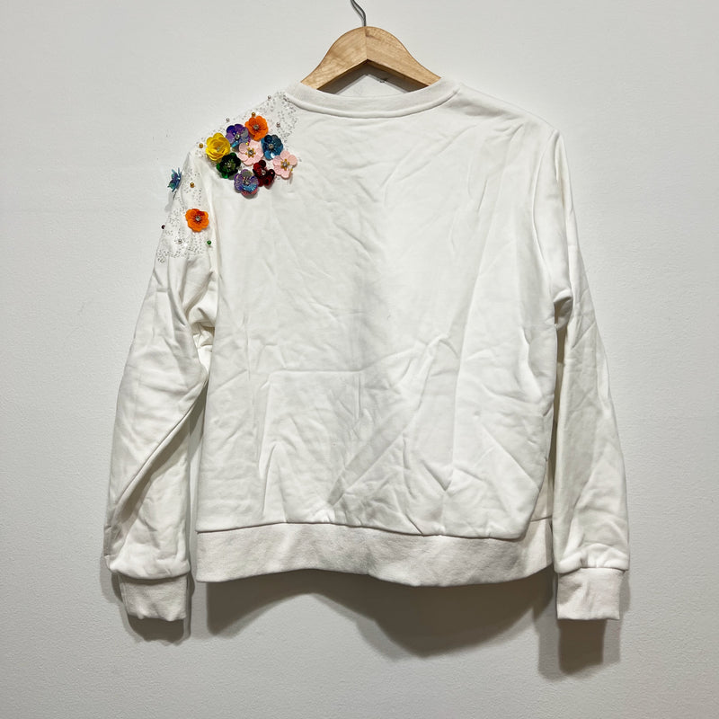 Queen Of Sparkles Popping Champagne Sequin Pearl Crystal Embellished Sweater XS