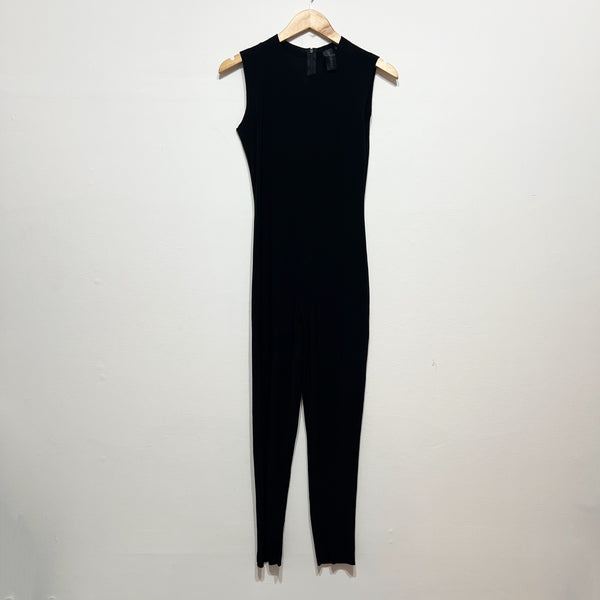 Norma Kamali Sleeveless Wide Leg Jersey Knit Stretch Jumpsuit Jumper Black S