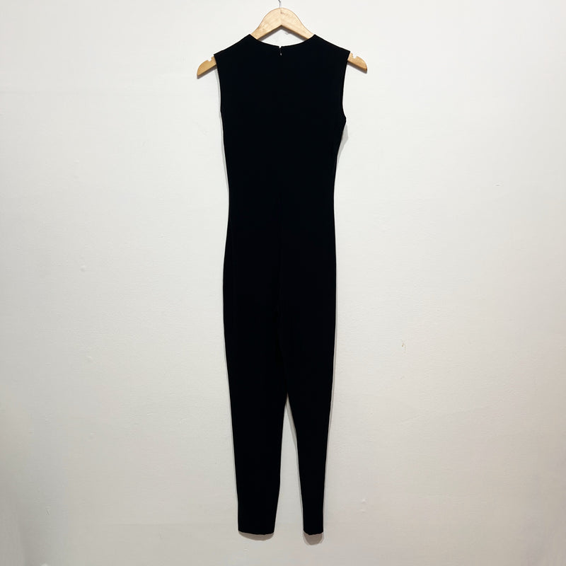 Norma Kamali Sleeveless Wide Leg Jersey Knit Stretch Jumpsuit Jumper Black S