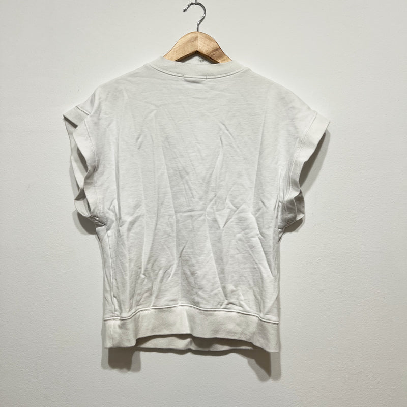 Marissa Webb Cotton Terry Lined V Neck Short Sleeve Pullover Sweater Top White