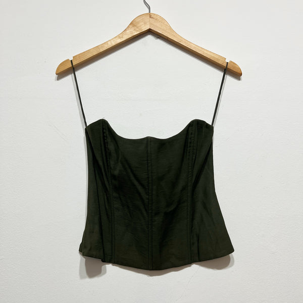 NEW The SEI Curved Top Boned Strapless Bustier Tank Top Army Green 2