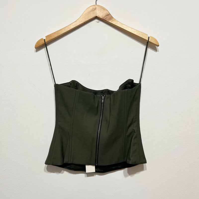 NEW The SEI Curved Top Boned Strapless Bustier Tank Top Army Green 2