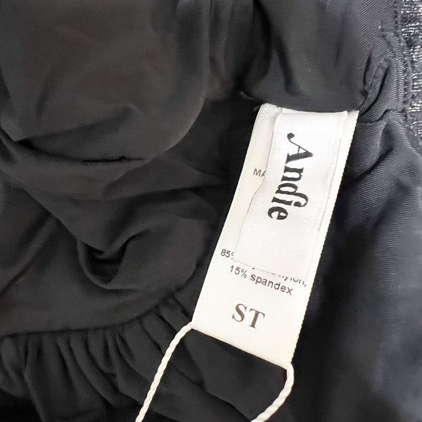 NEW The Augustine Once Piece Swim Bathing Suit Black Silver Ribbed Small Tall