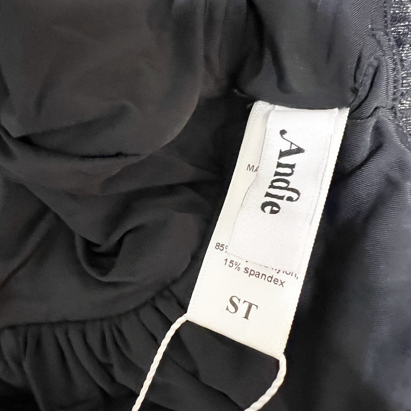 NEW The Augustine Once Piece Swim Bathing Suit Black Silver Ribbed Small Tall