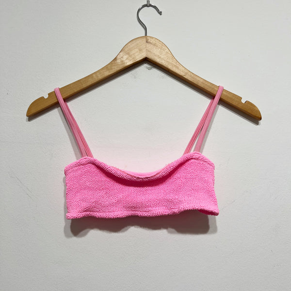 Hunza G Gigi Bikini Smocked Stretch Bikini Swim Bathing Suit Top Pink