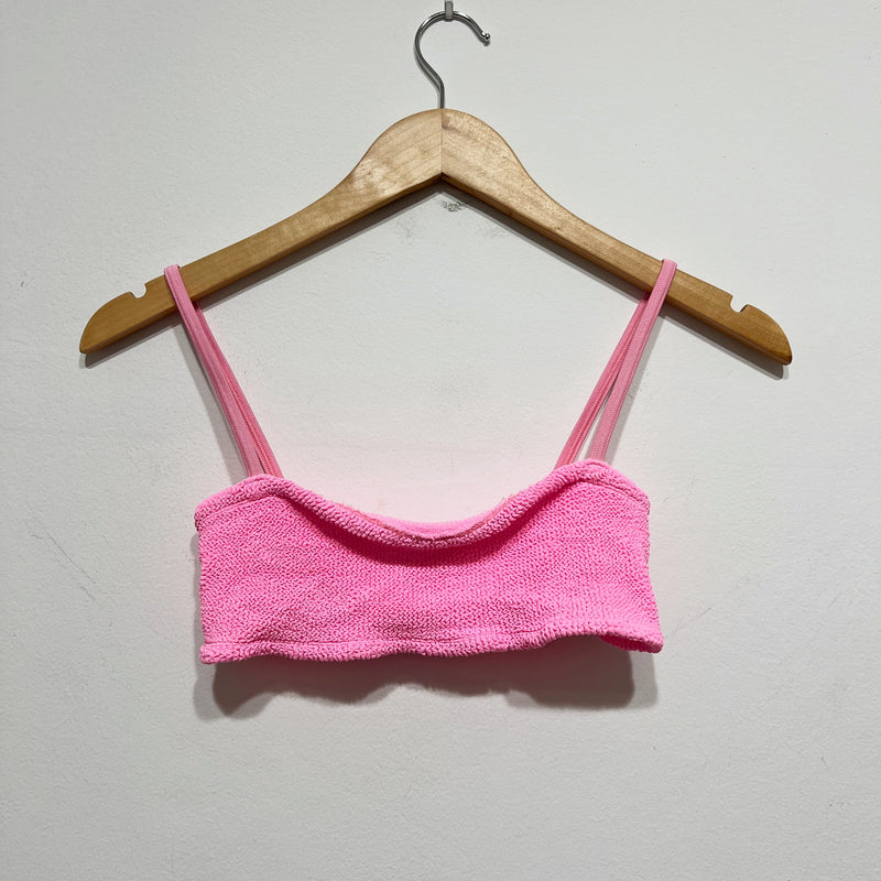 Hunza G Gigi Bikini Smocked Stretch Bikini Swim Bathing Suit Top Pink