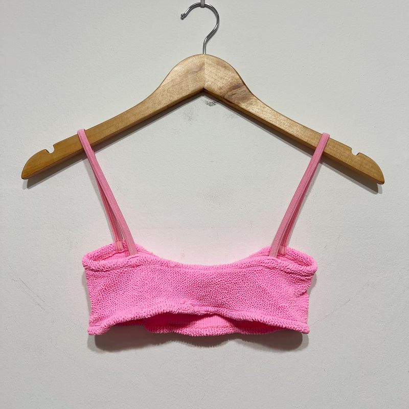 Hunza G Gigi Bikini Smocked Stretch Bikini Swim Bathing Suit Top Pink