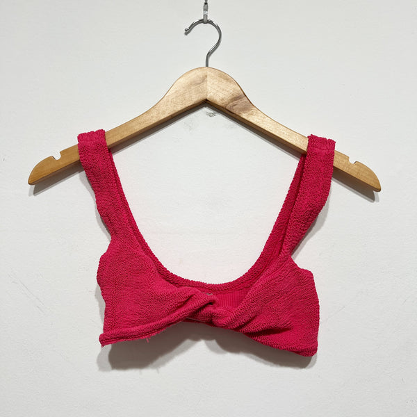 Hunza G Juno Twist Knot Smocked Bikini Bathing Suit Swim Top Hot Pink One Size