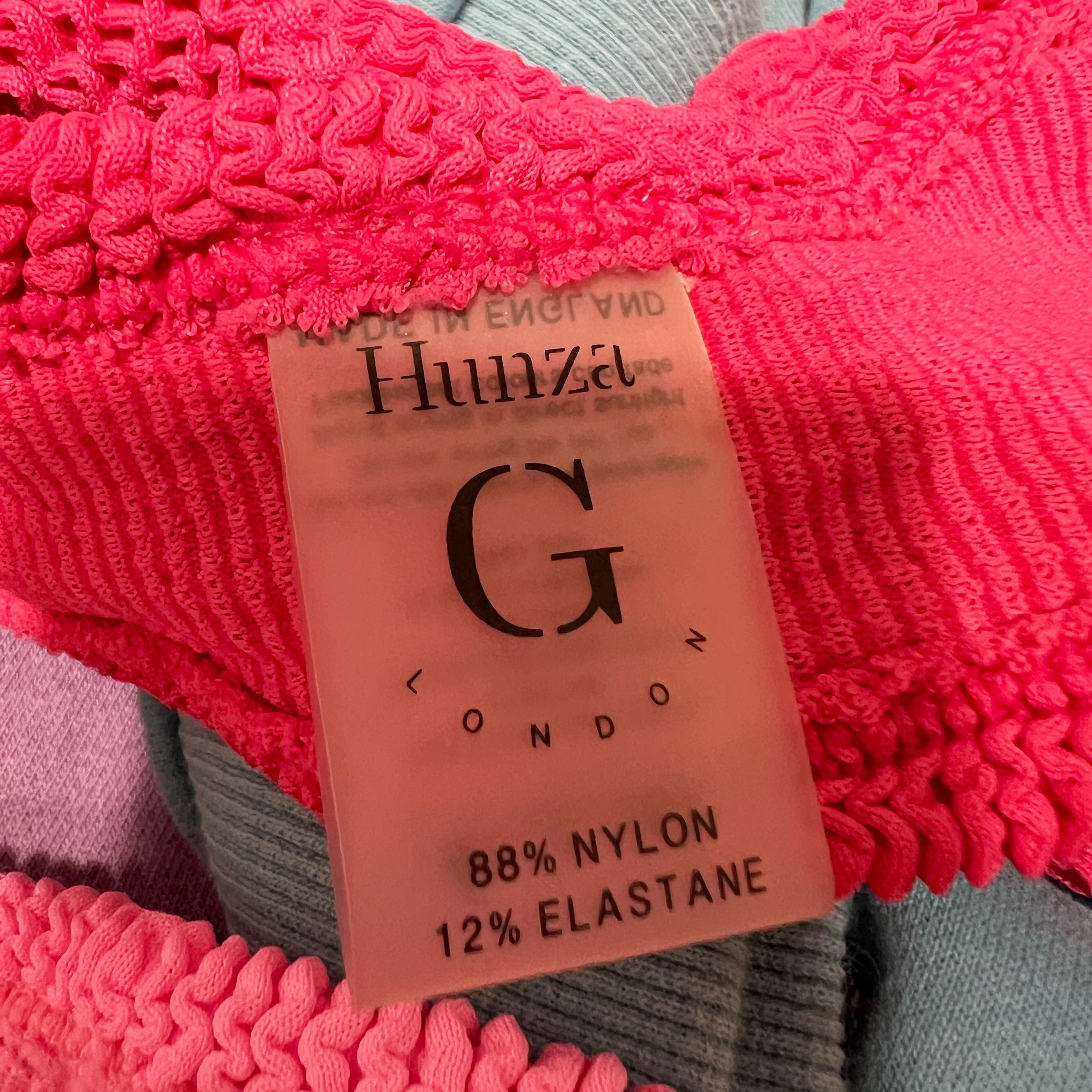 Hunza G Juno Twist Knot Smocked Bikini Bathing Suit Swim Top Hot Pink One Size