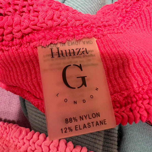Hunza G Juno Twist Knot Smocked Bikini Bathing Suit Swim Top Hot Pink One Size