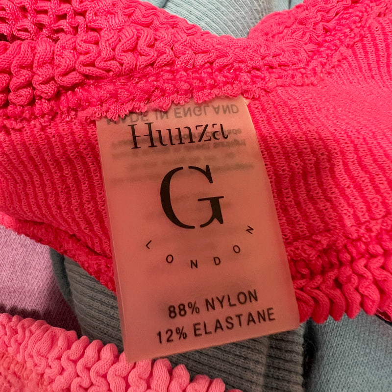 Hunza G Juno Twist Knot Smocked Bikini Bathing Suit Swim Top Hot Pink One Size