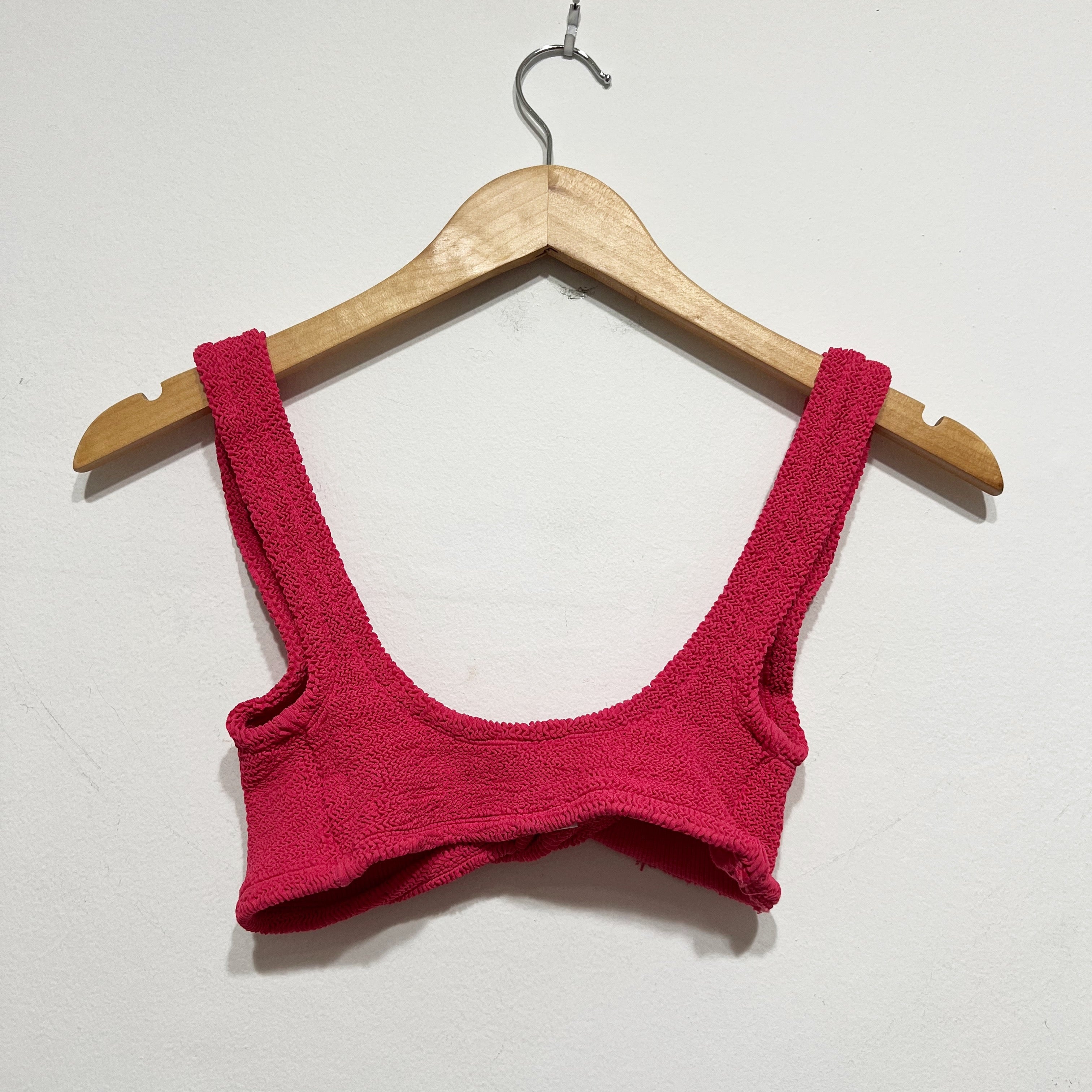 Hunza G Juno Twist Knot Smocked Bikini Bathing Suit Swim Top Hot Pink One Size