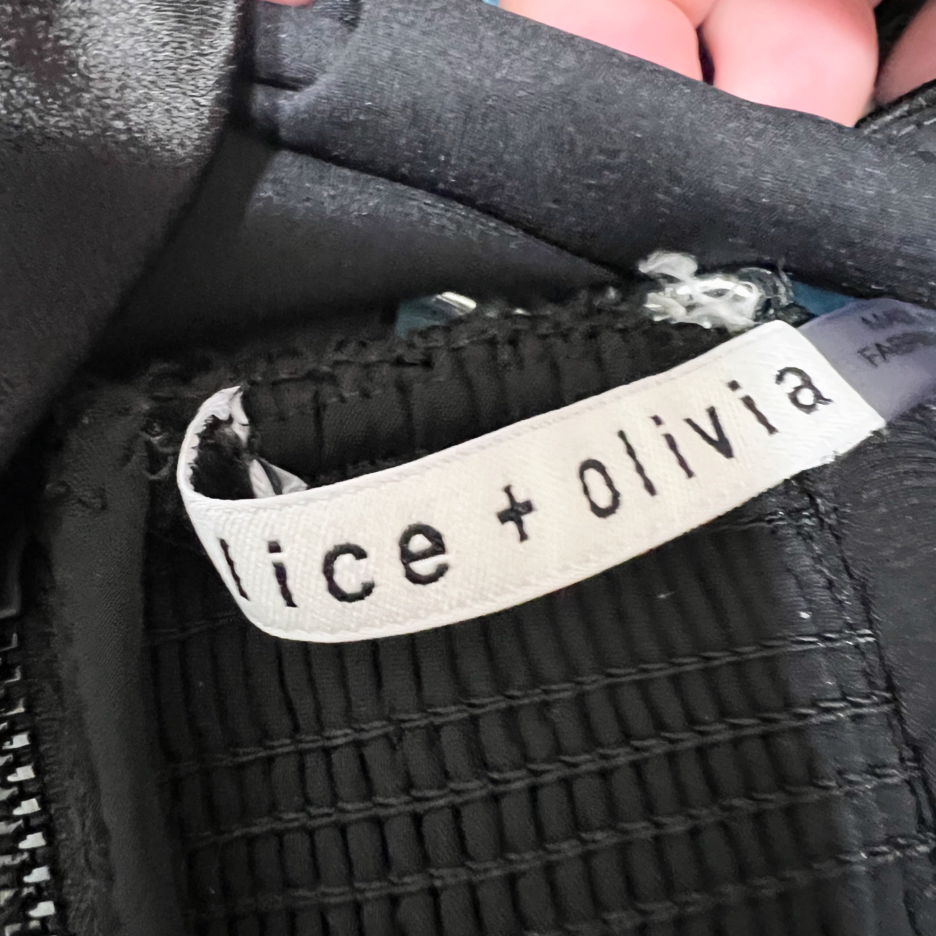 Alice And Olivia Carli Satin Interlocking Chain Strap Crop Top Bra Black Silver