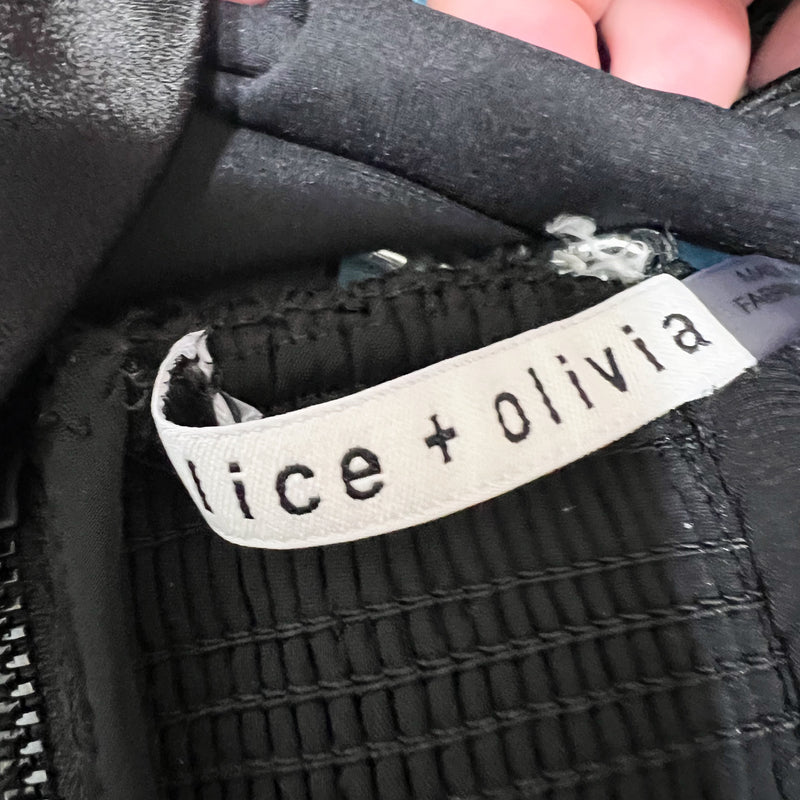 Alice And Olivia Carli Satin Interlocking Chain Strap Crop Top Bra Black Silver