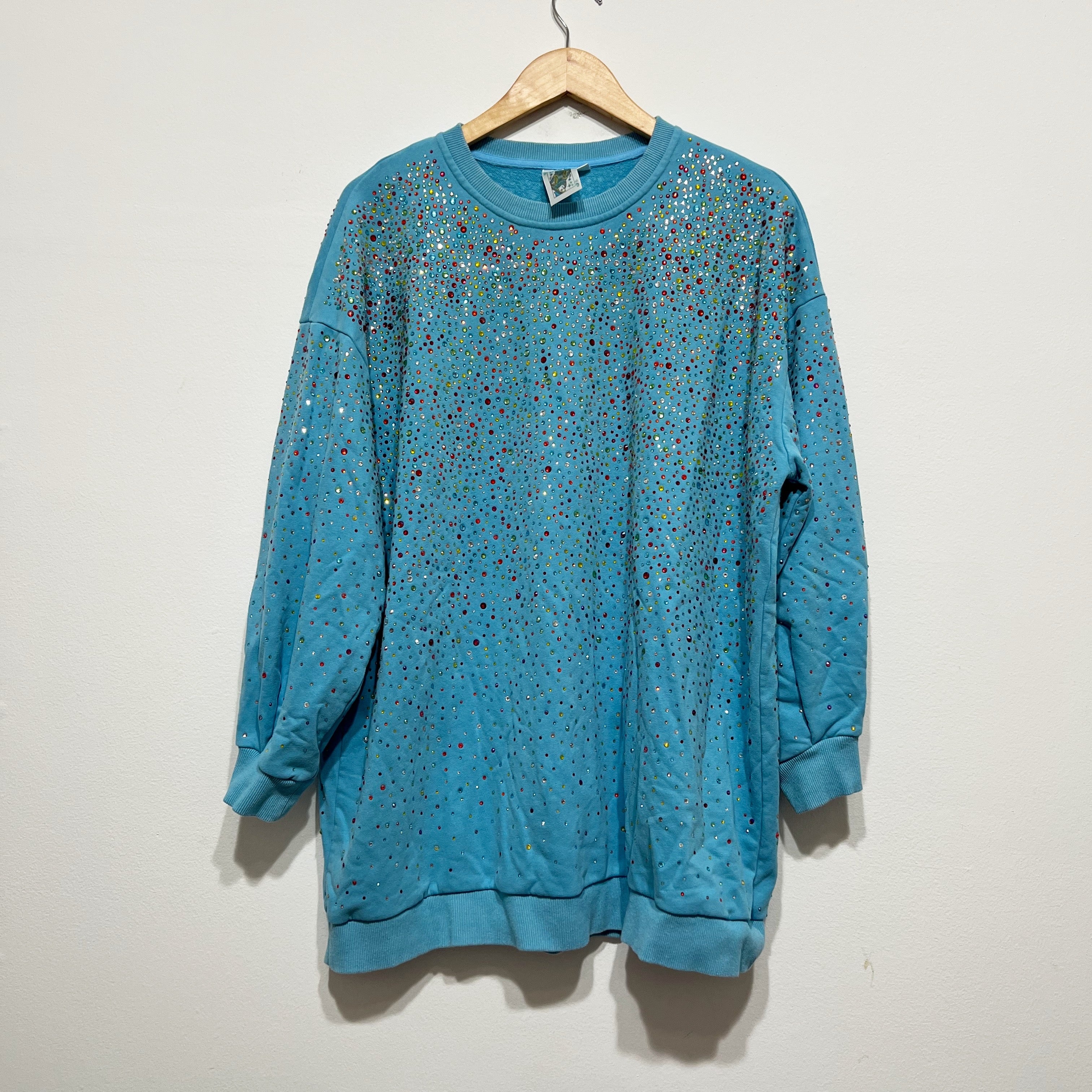 Queen Of Sparkles Crystal Jewel Diamond Rhinestone Crew Neck Sweatshirt Dress S