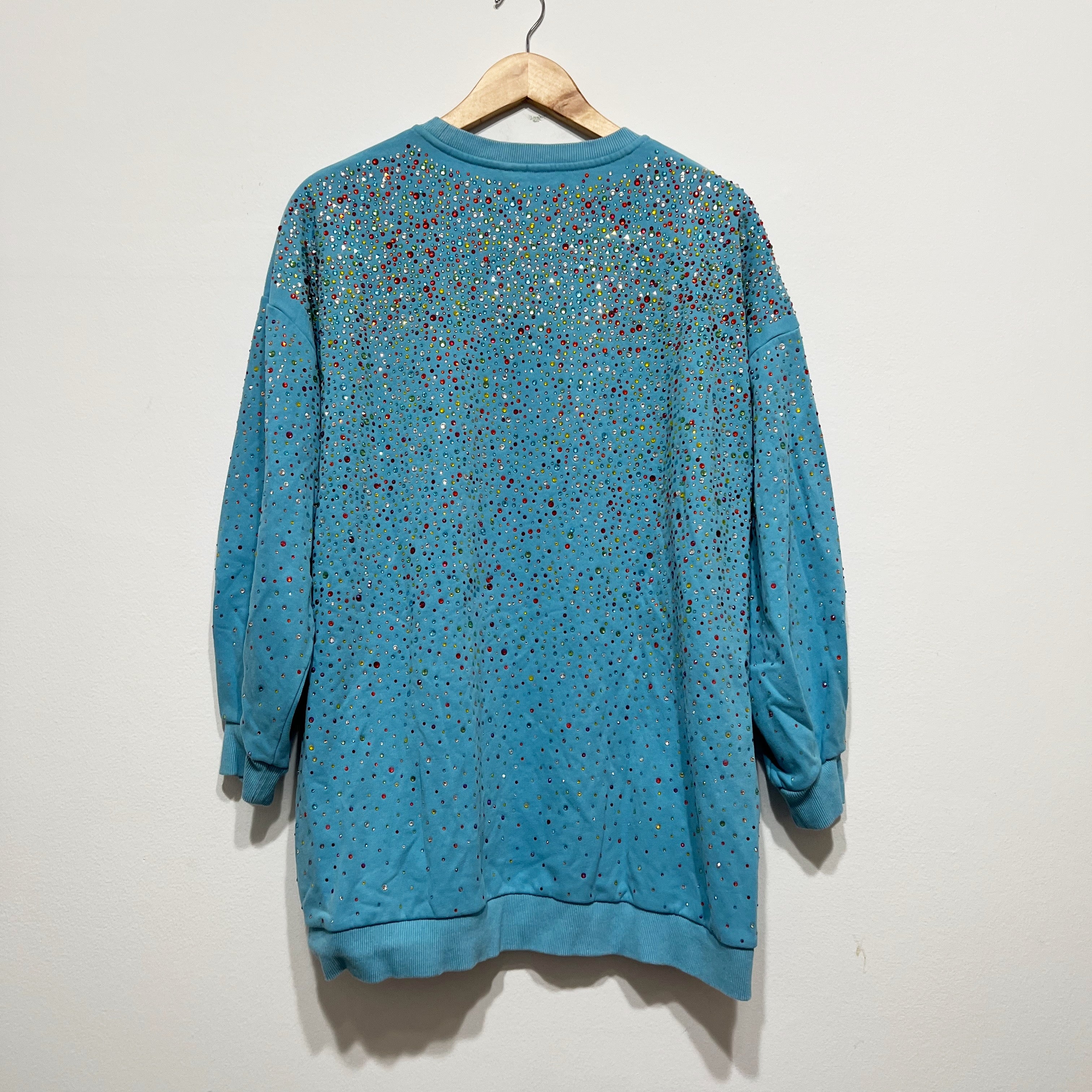 Queen Of Sparkles Crystal Jewel Diamond Rhinestone Crew Neck Sweatshirt Dress S