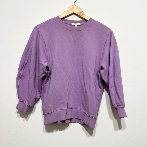 Agolde Thora Balloon Sleeve Cotton Terry Crew Neck Pullover Sweatshirt Purple XS