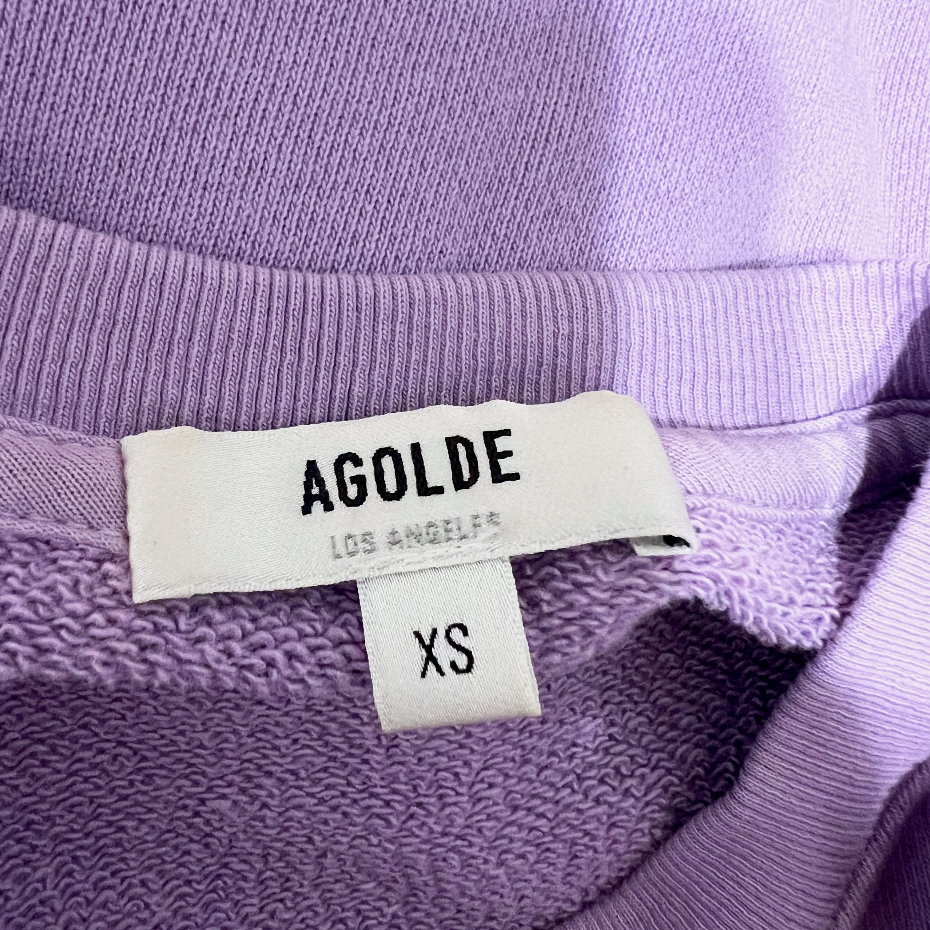 Agolde Thora Balloon Sleeve Cotton Terry Crew Neck Pullover Sweatshirt Purple XS