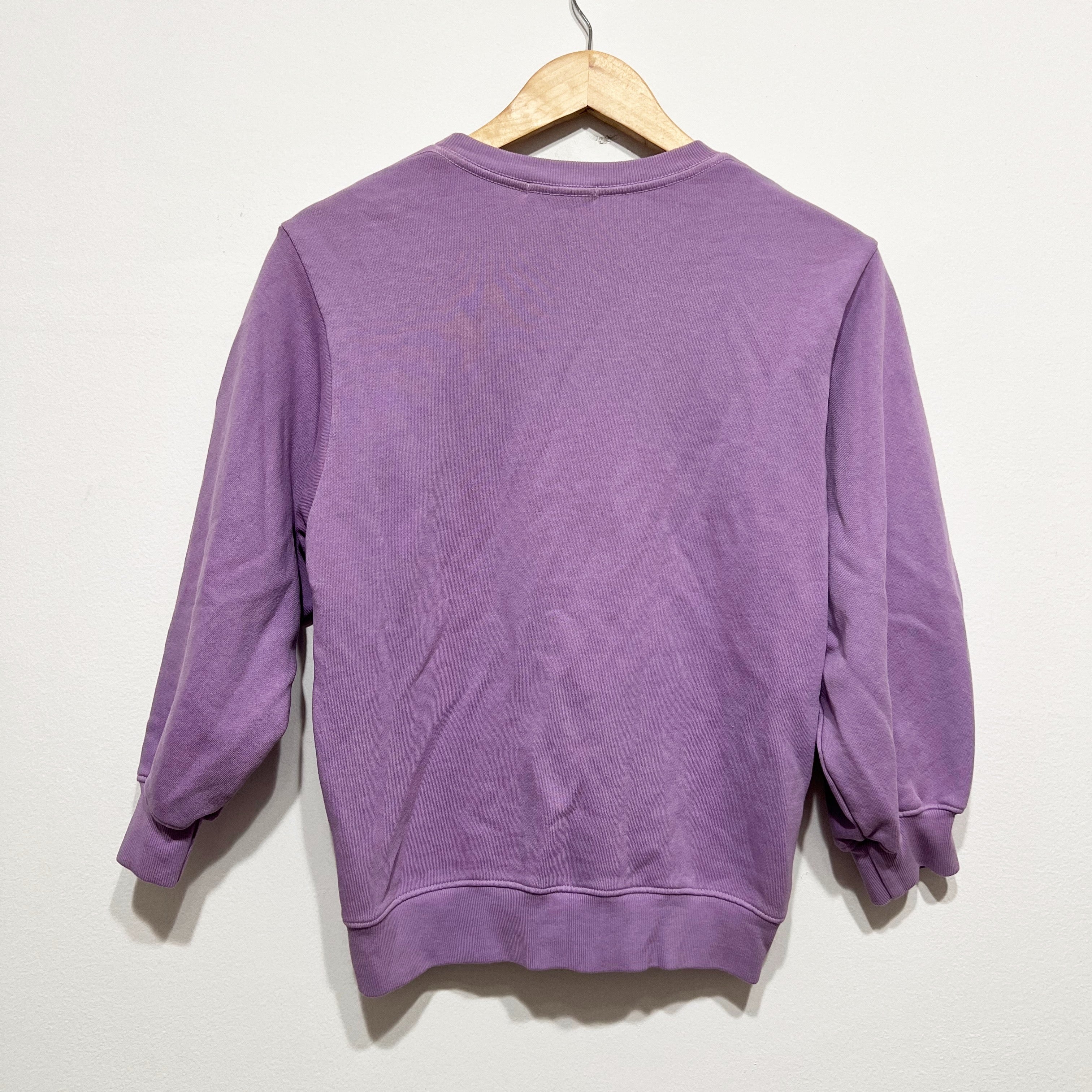 Agolde Thora Balloon Sleeve Cotton Terry Crew Neck Pullover Sweatshirt Purple XS