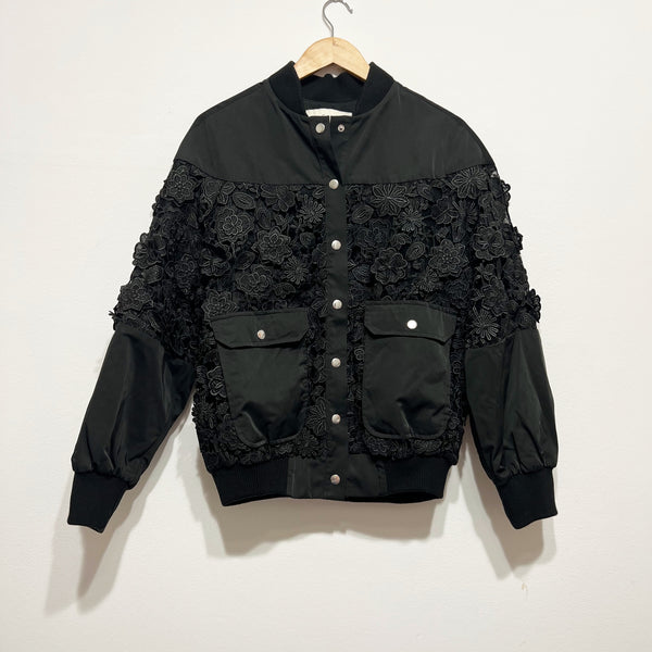 Cami NYC Ramsey Allover Floral Flower Lace Applique Snap Button Bomber Jacket