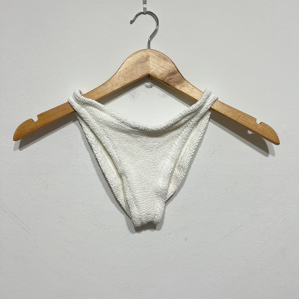 Hunza G Women's Smocked Ruched Stretch Swim Bathing Suit Bikini Bottom White OS