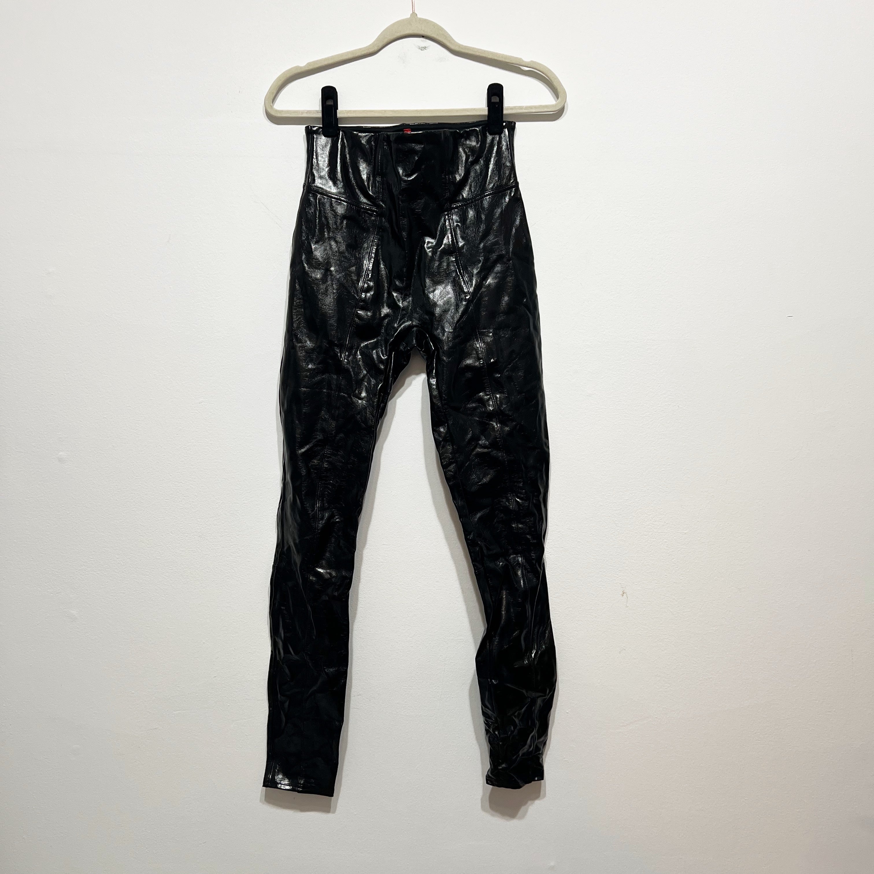 Spanx Women's Faux Vegan Patent Leather High Waisted Skinny Leggings Pants Black