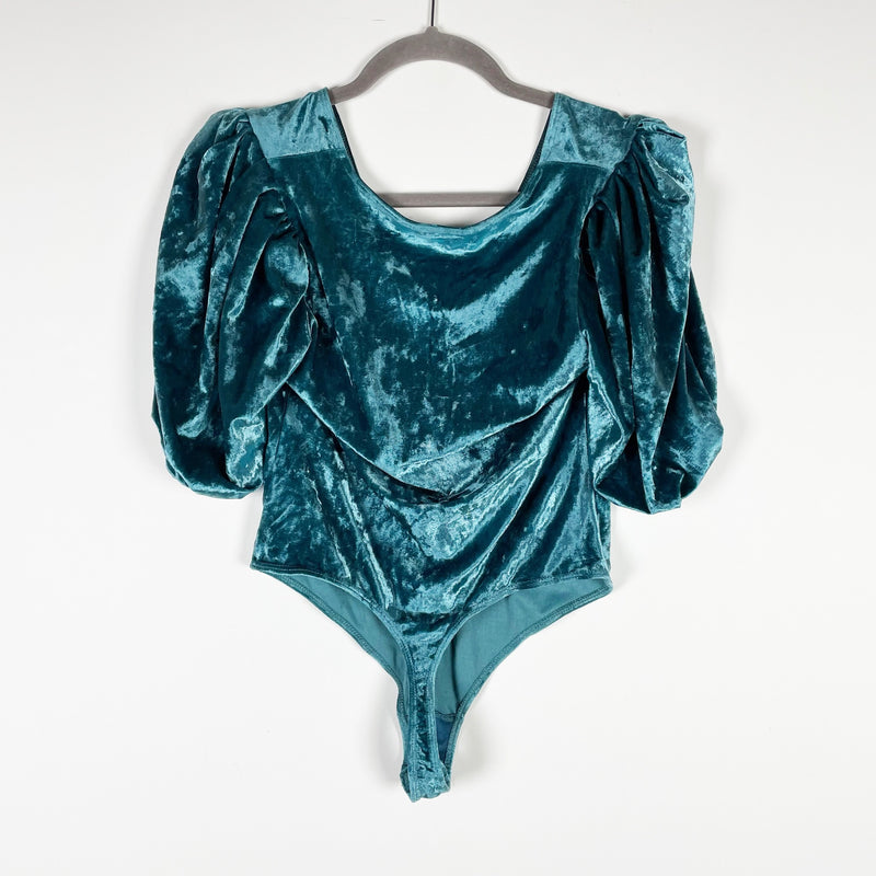 Free People Intimately Don't You Wish Velvet Puff Sleeve Deep Teal Bodysuit XS