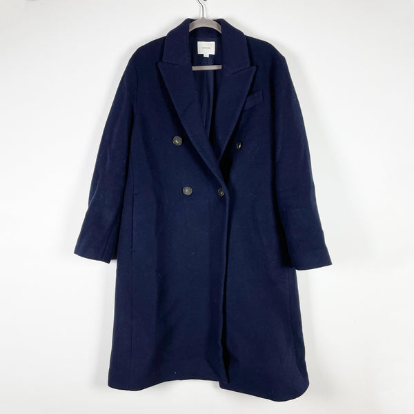 Vince Women's Brushed Wool Blend Double Breasted Coat Overcoat Jacket Blue L