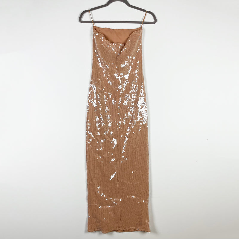 Bardot Launa Sequin Sparkle Glitter Embellished Strapless Maxi Dress In Soft Tan