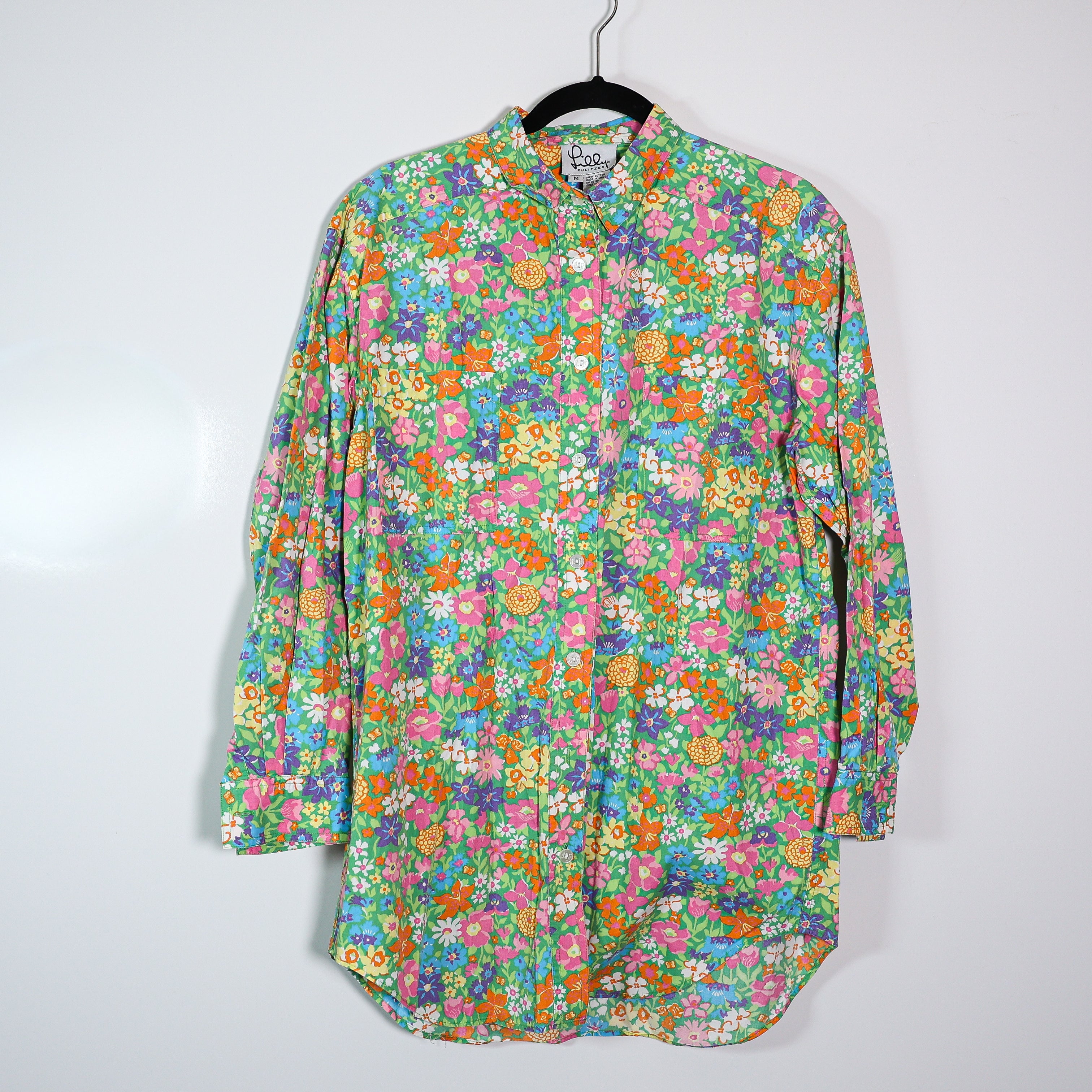Lilly Pulitzer Vintage White Label Cotton Floral Print Button Front Blouse Shirt