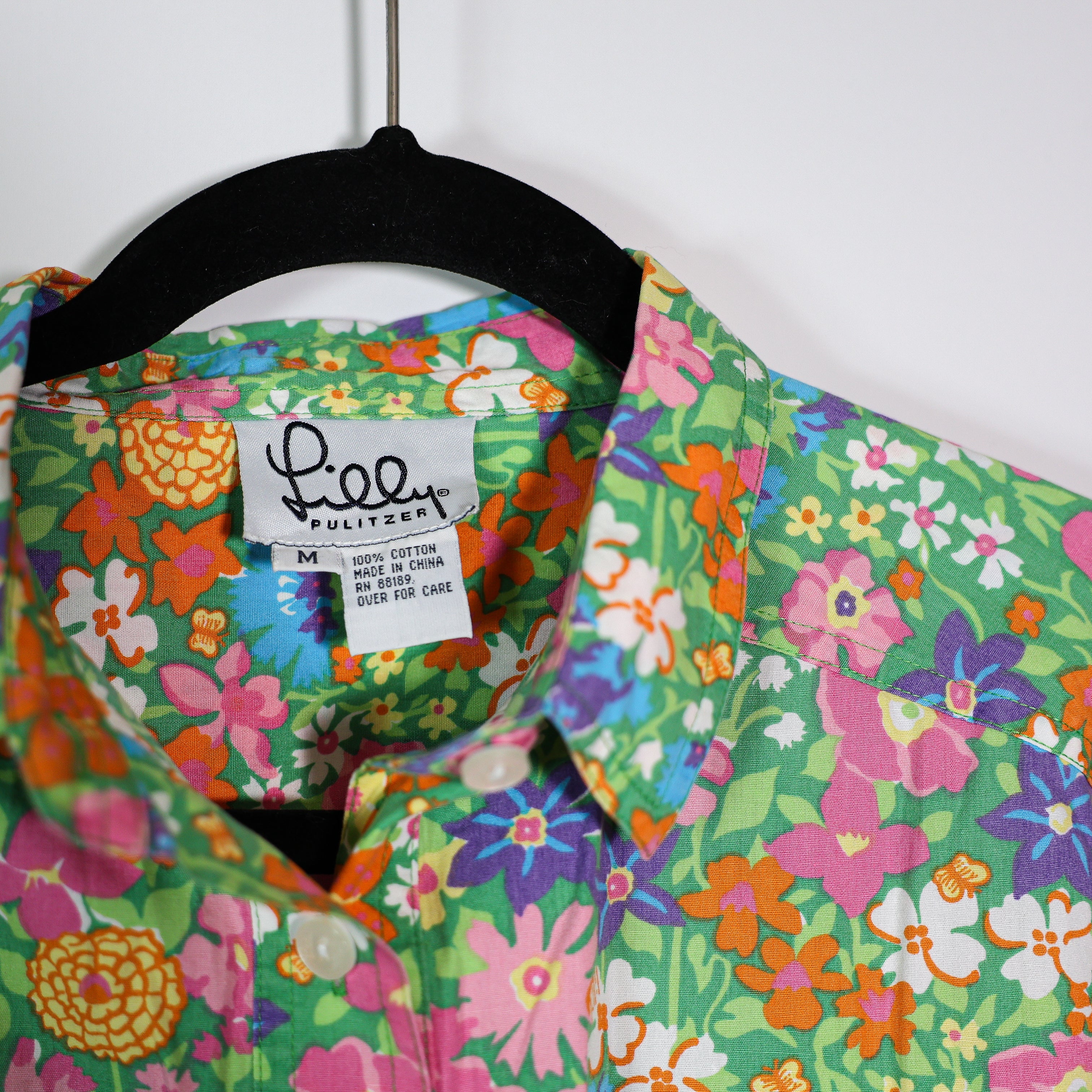 Lilly Pulitzer Vintage White Label Cotton Floral Print Button Front Blouse Shirt