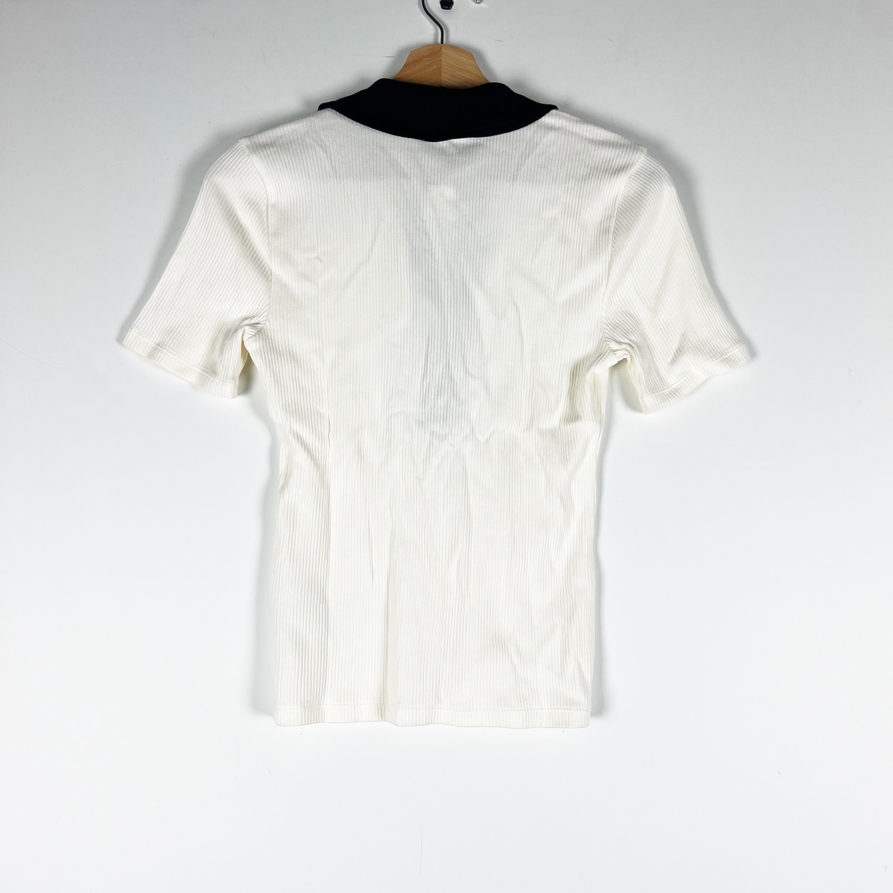 J. Crew Women's Vintage Rib Short Sleeve Collared Polo Sweater Top Ivory XS
