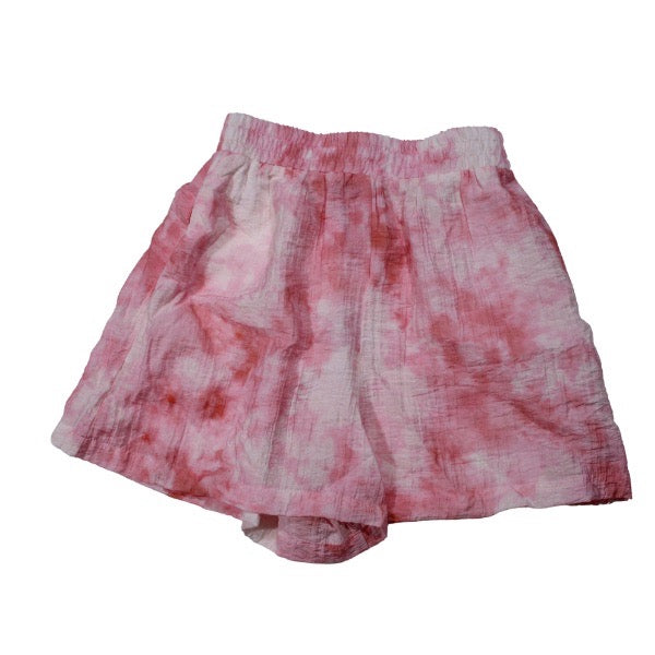 NEW Zara Crepe Lightweight Midrise Pink White Tie Dye Print Pattern Mini Shorts