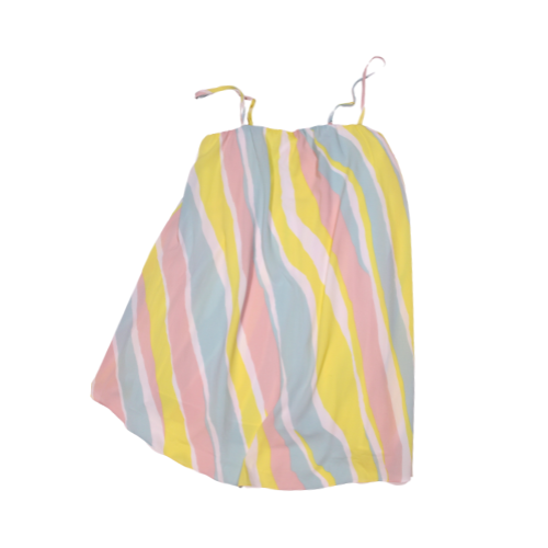 Buddy Love Yellow Pink Blue White Stripe Print Crepe Pullover Mini Dress Medium