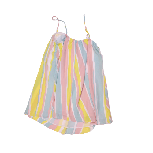 Buddy Love Yellow Pink Blue White Stripe Print Crepe Pullover Mini Dress Medium