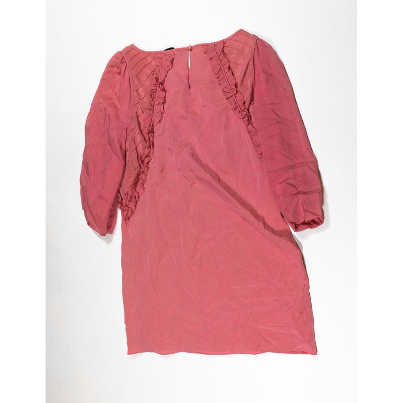 NEW Tibi Solid Pink 100% Silk Ruffle Pullover Mini Sheath Dress 10