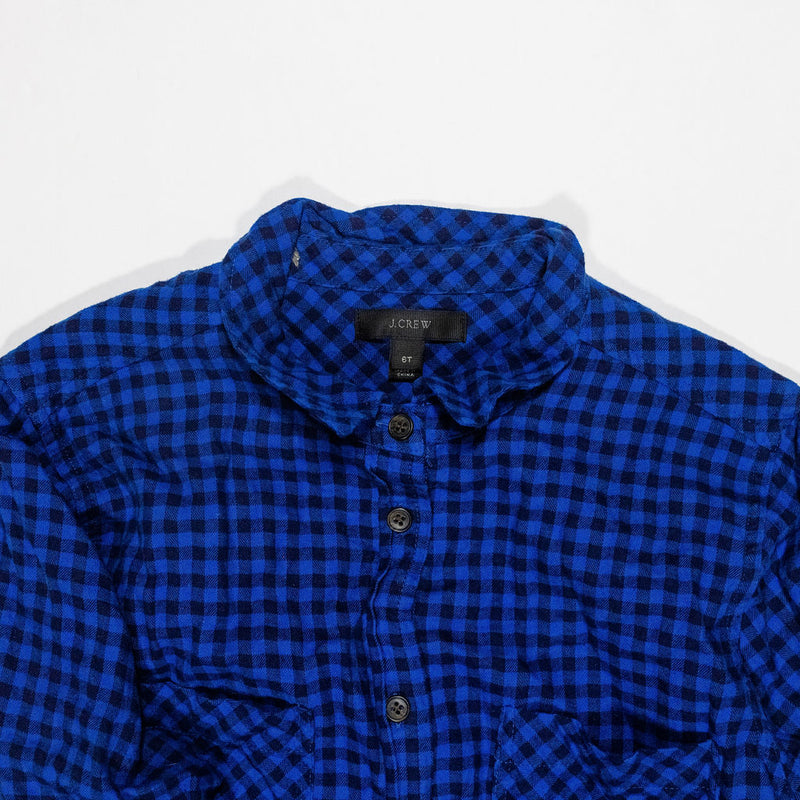J. Crew 100% Cotton Long Sleeve Collared Button Down Boy Shirt Blue Black Plaid