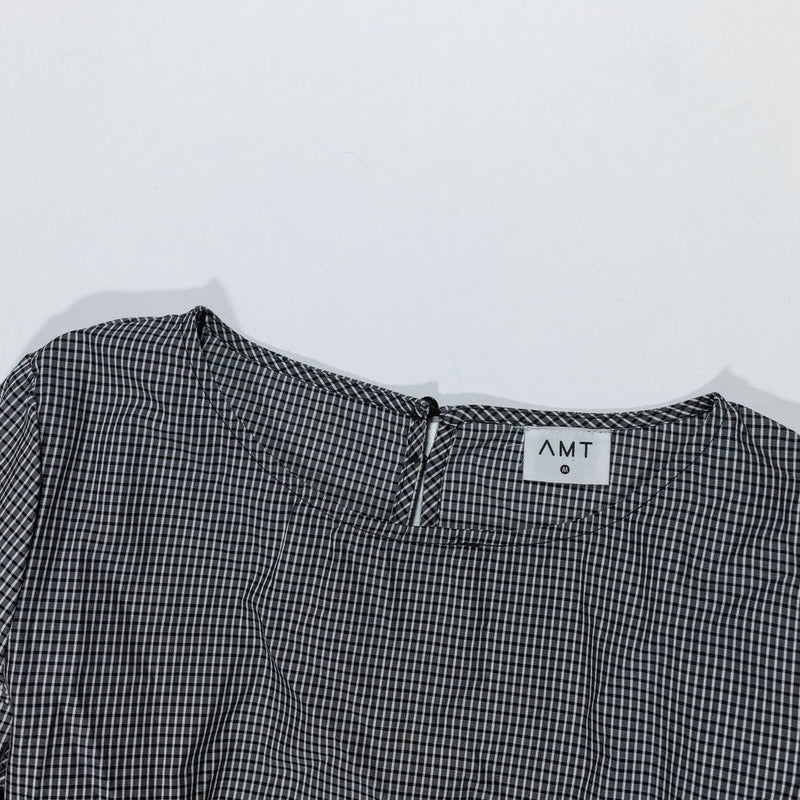 AMT Clothing Cotton Black White Gingham Check Print Pattern Blouse Shirt Top M